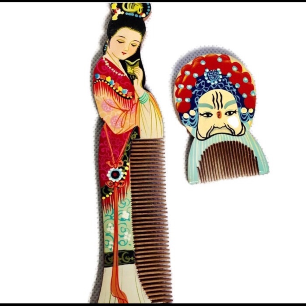 Vintage Geisha Hand Painted Decorative Hair Combs